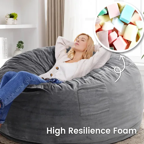 Miniatura 5 de Kromax Sillón Puf Grande de 3.5 Pies para Niños, Adolescentes, Adultos, Espuma Viscoelástica, Fácil de Limpiar, Funda de Ante Suave Lavable, Gris
