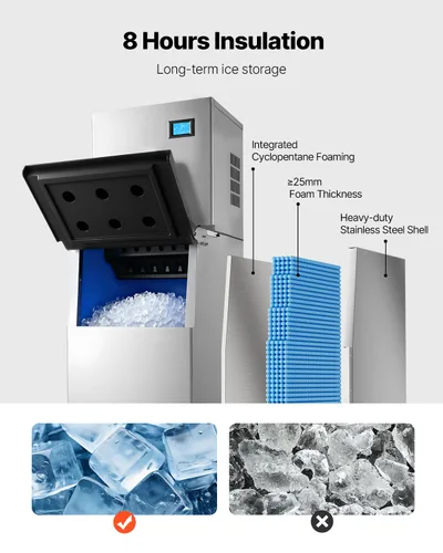 Miniatura 5 de VEVOR Máquina de hacer hielo comercial, máquina de hacer hielo de 360 libras/24 horas con contenedor de almacenamiento grande de 250 libras, máquina