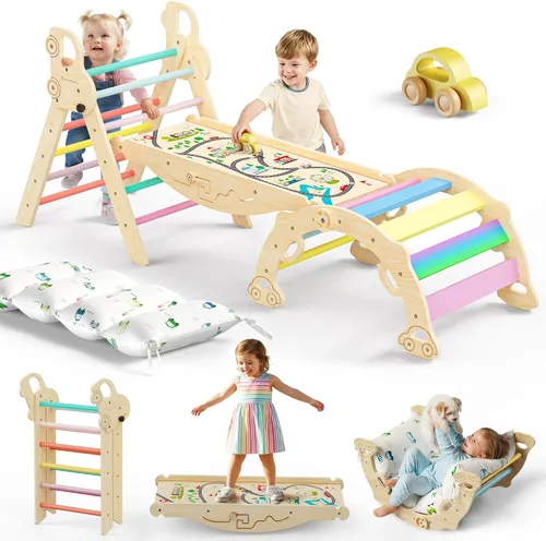 Pikler - Juego de escalada triangular con cojín, juguetes de escalada plegables para interiores, gimnasio Montessori para niños pequeños, escalador