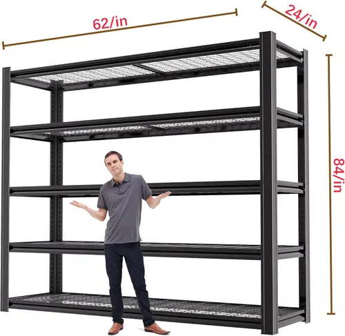 Miniatura 3 de 62" W x 24" D x 84" H Estantería de Garaje de Metal Resistente, Estantes de Almacenamiento de 3500LBS, Estantes de Metal Ajustables