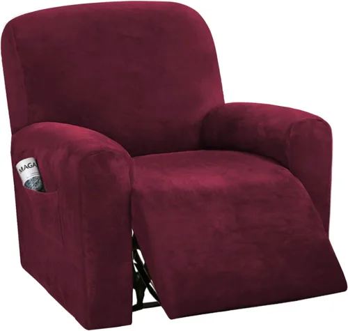 Miniatura 22 de H.VERSAILTEX Fundas elásticas de terciopelo para sillón reclinable, fundas para silla reclinable estilo de 4 piezas, funda para sillón reclinable