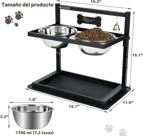 Miniatura 2 de Cuencos elevados con comedero lento para perros grandes y medianos, soporte elevado, ajustable y antideslizante con 2 cuencos de acero inoxidable