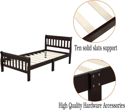 Miniatura 7 de Harper & Bright Designs Cama de madera tamaño individual moderna para niños, base de cama individual con cabecero y soporte de listones de madera