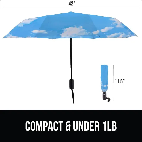 Miniatura 5 de Gorilla Grip Paraguas compacto resistente al viento para lluvia, apertura y cierre automático con un solo clic, varillas de fibra de vidrio