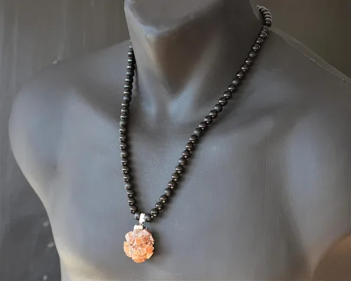 Miniatura 129 de Colgante de turmalina cruda natural, Collar de cuentas de ónix negro genuino, Collar de piedra negra, Collar de piedras preciosas, Cuentas de 0.315