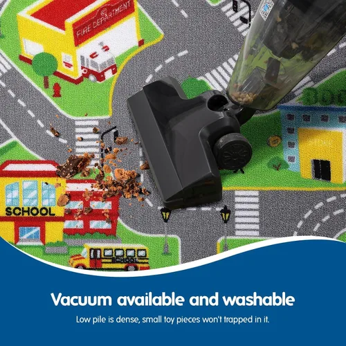 Miniatura 5 de Booooom Jackson Alfombras de coche para niños, autos de juguete de 31 x 59 pulgadas, colorido juego de simulación de ciudad divertida, alfombra