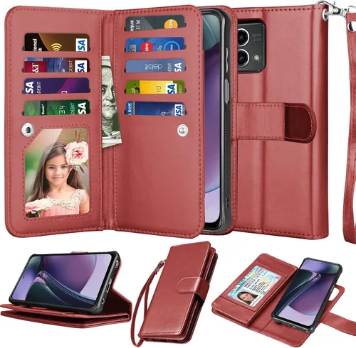 Miniatura 8 de Njjex Funda tipo cartera para Motorola Moto G Stylus 2023 5G, para Moto G Stylus 2023 5G, [9 ranuras para tarjetas] Funda de piel sintética