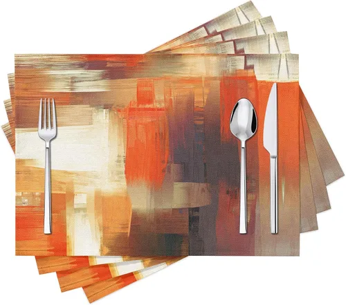 Miniatura 10 de Juego de 4 manteles individuales de arte moderno, color azul y gris, manteles individuales de lino lavables para cocina, mesa de comedor, hogar