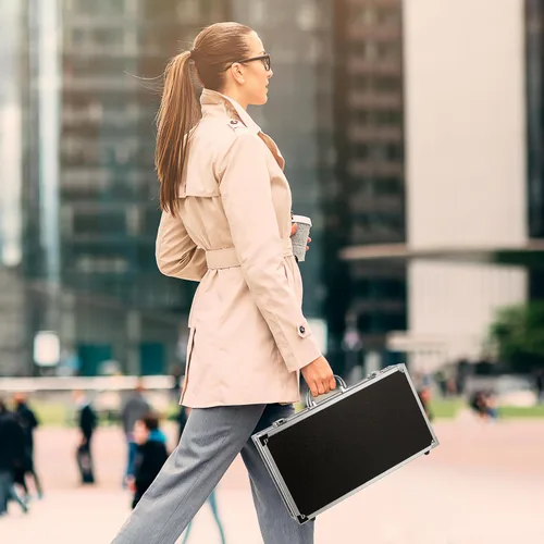 Miniatura 8 de Maletín de aluminio negro con cerradura, maletín de aluminio para hombres o mujeres, funda rígida de metal con espuma para equipaje de viajero