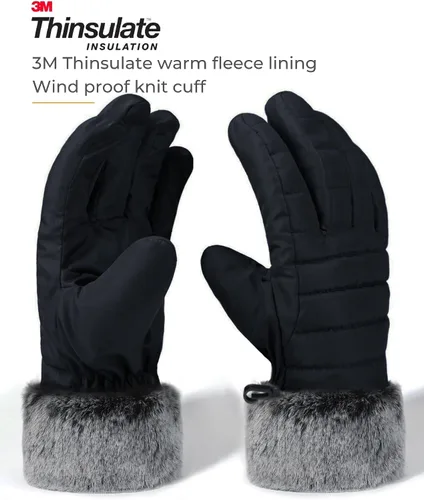 Miniatura 3 de accsa Guantes de nieve impermeables para mujer, 3M Thinsulate, cálidos y resistentes al viento, guantes de esquí para mujer
