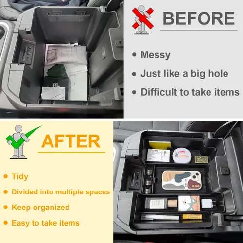 Miniatura 3 de PIMCAR Organizador de consola central de tamaño completo para Chevy Silverado/GMC Sierra 1500 2019-2022 y Silverado/Sierra 2500 HD 3500 HD 2020-2023