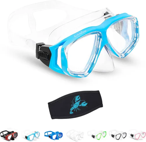 OMGear Gafas de natación de silicona para niños, equipo de esnórquel para niños, gafas de esnórquel de vidrio templado con cubierta para la nariz,