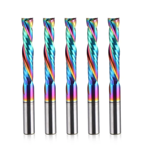 Fresa de carpintería, revestimiento DLC, corte arriba y abajo, 2 flautas, herramienta de fresado de carburo en espiral, router CNC, brocas de