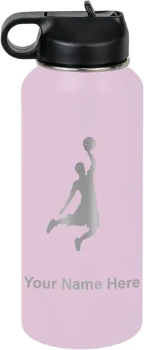 Miniatura 28 de LaserGram Botella de agua personalizada, hombre haciendo slam dunk de baloncesto, de acero inoxidable, de doble pared con aislamiento al vacío