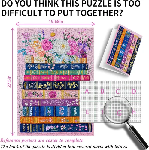 Miniatura 3 de PICKFORU - Rompecabezas de 1000 piezas con diseño de flores silvestres para adultos, diseño floral de primavera imposible para amantes de los libros