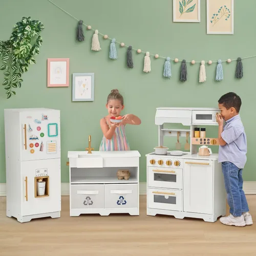 Miniatura 2 de Teamson Kids Little Chef Atlanta - Cocina modular grande de madera para jugar con características interactivas y realistas, y 17 accesorios