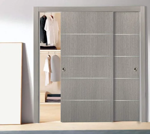 Miniatura 2 de SARTODOORS Puertas corredizas de derivación para armario de 60 x 80 pulgadas con herrajes Planum 0020 roble gris Juego de molduras de rieles