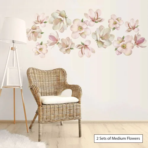 Miniatura 2 de Calcomanías de pared de flores de magnolia media, juego de 7 calcomanías de pared ecológicas, extraíbles y reutilizables