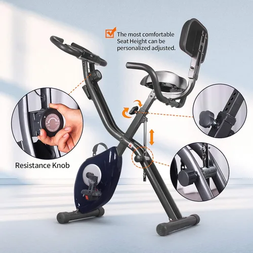 Miniatura 4 de leikefitness LEIKE X Bicicleta plegable ultra silenciosa, bicicleta vertical magnética con monitor de frecuencia cardíaca, monitor LCD y fácil