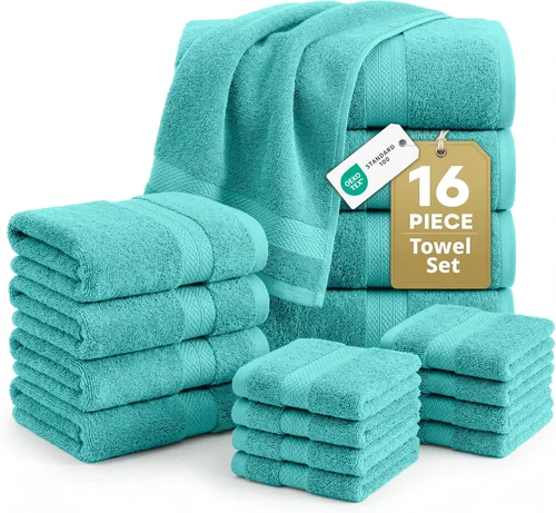 Miniatura 19 de LANE LINEN - Juego de toallas de baño de 16 piezas, color gris espacial, 100% algodón, altamente absorbente, 4 para manos y 8 paños