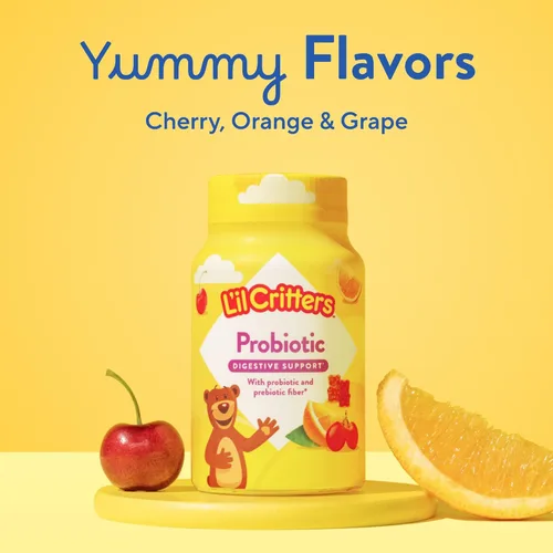 Miniatura 6 de L'il Critters Suplemento diario de gomitas probióticas para niños, para apoyo a la salud digestiva, sabores de uva, cereza y naranja, 60 gomitas