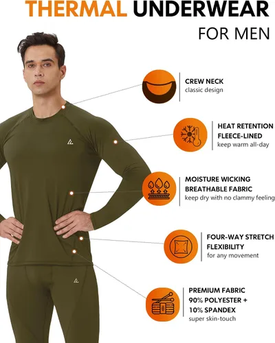 Miniatura 2 de CL convallaria Ropa interior térmica para hombre, ropa interior larga con forro polar, capa base para clima frío, XS-4XL