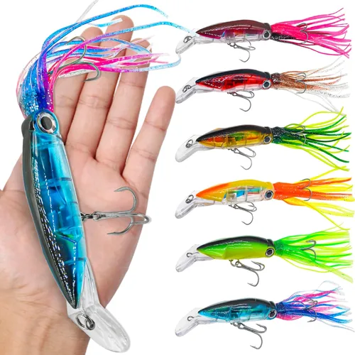 Juego de señuelos de pesca de calamar, señuelos de calamar de pesca, suaves y luminosos, de simulación grande, señuelos artificiales de plástico