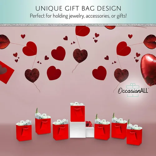 Miniatura 2 de OccasionALL Pequeñas bolsas de regalo rojas con asas, pequeñas bolsas de regalo de papel para recuerdos de fiesta, bodas, cumpleaños y uso
