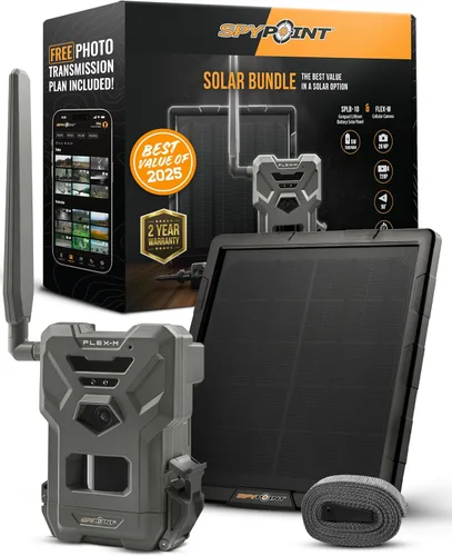 SPYPOINT Flex-M Solar Bundle - Cámara de rastreo celular con panel solar, lo mejor en accesorios de caza, no necesita WiFi, GPS, visión nocturna,