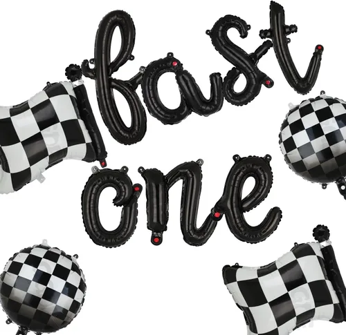 Fast One - Globo de una letra para fiesta de cumpleaños, color negro | Globos de bandera a cuadros para decoración de fiesta de cumpleaños con