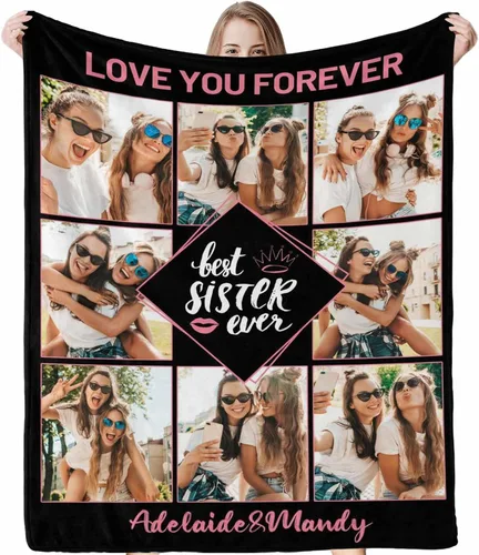 Miniatura 19 de Regalos para hermanas de hermana manta con collage de fotos, mantas de fotos personalizadas para hermanas, mejores amigas, mujeres, manta de amistad