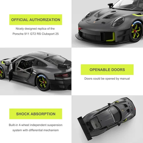 Miniatura 7 de RASTAR Coches RC 1/14 Porsche 911 GT2 RS Clubsport 25 Auto de juguete Porsche con control remoto para niños, gris 2.4GHz