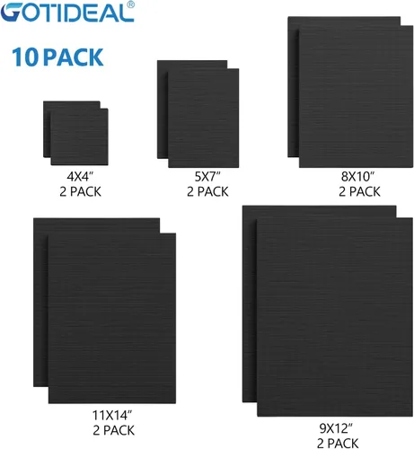 Miniatura 2 de GOTIDEAL 10 piezas de bastidores entelados negros para pintar, paquete múltiple de 4 x 4 pulgadas, 5 x 7 pulgadas, 8 x 10 pulgadas, 9 x 12 pulgadas