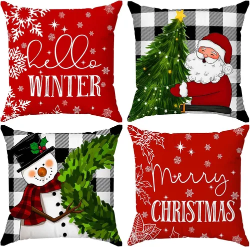 Miniatura 12 de Brightown Juego de 4 fundas de almohada rojas de Navidad de 18 x 18 pulgadas, decoración de Navidad, decoración de vacaciones de invierno, funda