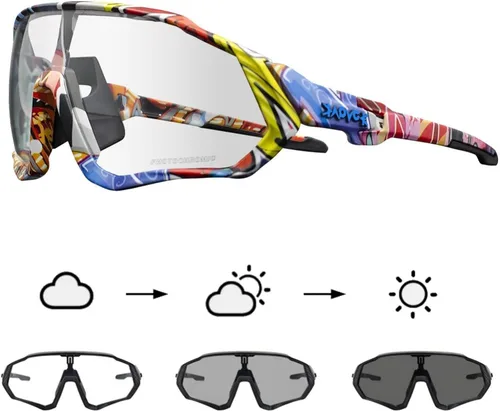 KAPVOE Gafas de ciclismo fotocromáticas para hombres y mujeres, gafas de sol para bicicleta de montaña MTB, para bicicleta de montaña Clear - K9408
