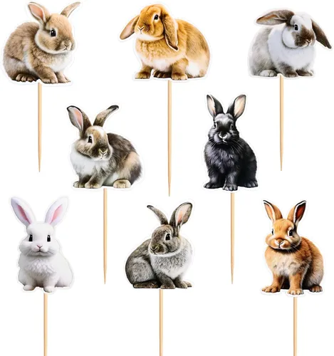 Miniatura 8 de Ercadio Paquete de 32 adornos para cupcakes de conejo, selecciones de cupcakes de animales salvajes, decoraciones de cumpleaños para baby shower