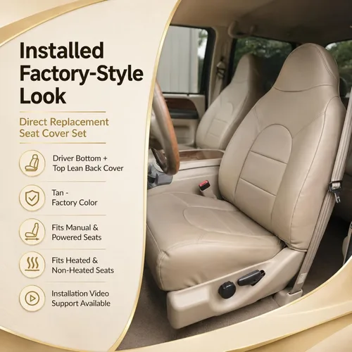 Miniatura 7 de NLQR Fundas de asiento de repuesto para parte inferior y superior del lado del conductor, cuero de microfibra marrón compatible con Ford F250 F350