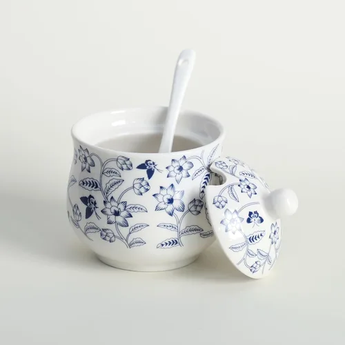 Miniatura 3 de Azucarero de cerámica Tarro de flores azules y blancas Tarro de almacenamiento de sal y pimienta con tapa y cuchara