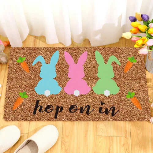 Ceenna Felpudo de Pascua con diseño de conejo de Pascua, decoración de entrada de conejo, decoración de entrada de conejo, alfombra colorida
