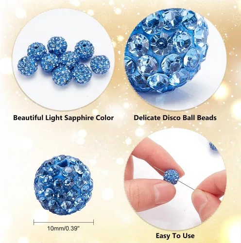 Miniatura 4 de Pandahall - Bolas de arcilla de 10 mm, tipo discoteca con 100 unidades, cuentas de polímero de arcilla con diamantes de imitación, creaciones Azul
