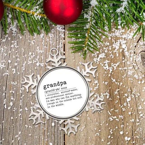 Miniatura 6 de Feliz Navidad Copo de nieve de metal Adornos de Navidad Definición de abuelo Diccionario Palabra Significado Cita Adornos Decoraciones de invierno