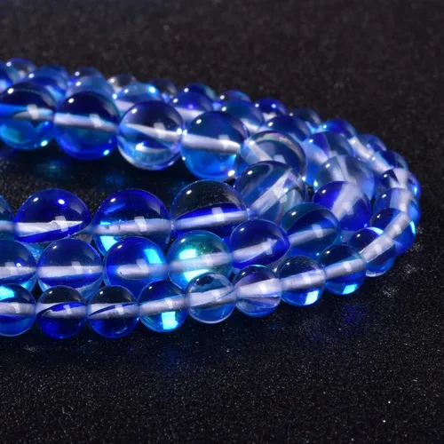 Miniatura 2 de 48 piedras preciosas redondas de ángel azul Aura de 0.315 pulgadas (0.315 in) pulidas, cuentas sueltas de piedra lisa suelta de cuarzo para hacer