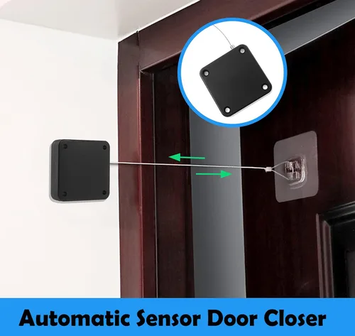 Miniatura 5 de Juego de 2 cierrapuertas con sensor automático sin perforaciones, multifuncional, con cordón, para residencial, comercial, dormitorio, habitación