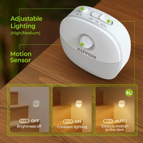 Miniatura 3 de AUVON Luz nocturna de batería recargable, mini con sensor de movimiento, luz LED blanca cálida con sensor de atardecer a amanecer, brillo ajustable