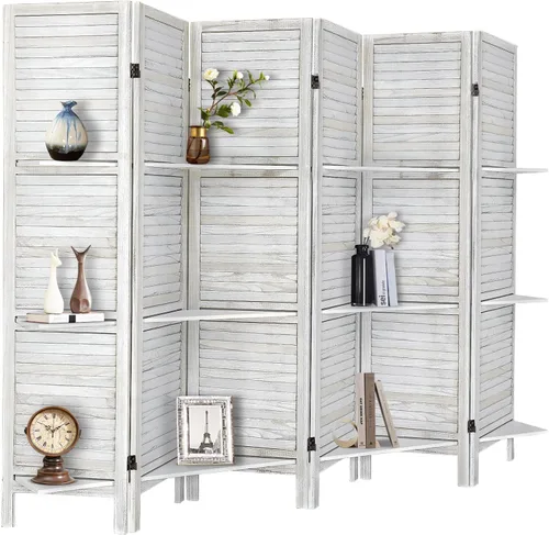 Miniatura 13 de ROSE HOME FASHION Divisor de habitación de madera de 4 paneles de 5.6 pies, paneles de pantalla de privacidad plegables de madera, divisor