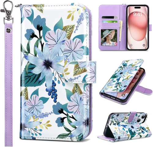 Miniatura 38 de ULAK Compatible con iPhone 15 Estuche tipo cartera para mujer, funda tipo billetera de piel PU premium con tarjetero, función de caballete, estuche