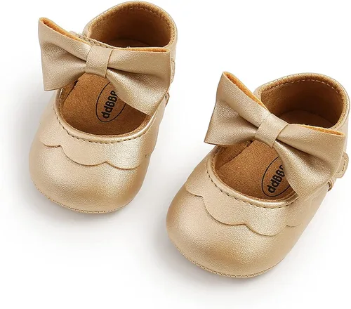 Miniatura 5 de QWZban Zapatos planos Mary Jane con Bownot antideslizante suela suave de piel sintética para recién nacidos, bebés, primeros caminantes