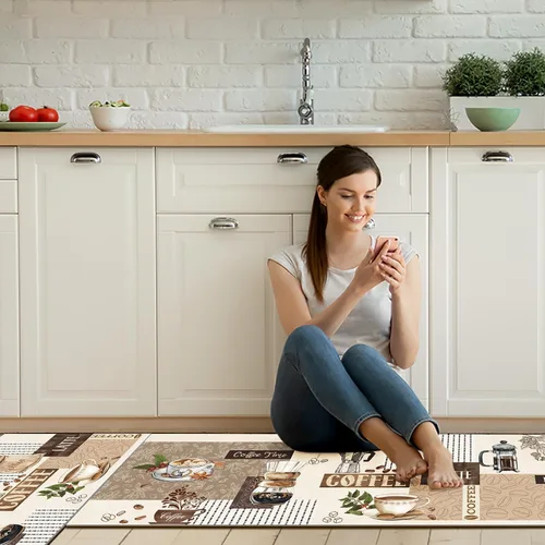 Miniatura 7 de comfoyar Juego de 2 tapetes de cocina de café, antideslizantes, impermeables, juego de tapetes de cocina acolchados para suelo de cocina, fregadero