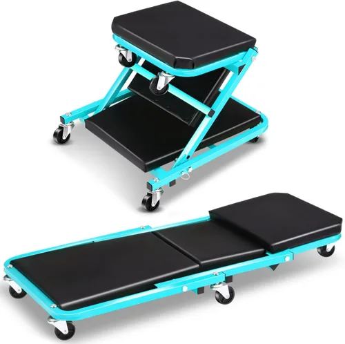 Miniatura 9 de Camilla Mecánica Plegable, 2 en 1 Camilla Mecánica Z con Ruedas para Garaje y Asiento, Silla de Mecánico con Rodillos de 36 Pulgadas para Debajo