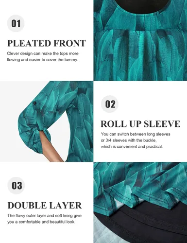 Miniatura 5 de SeSe Code Blusas de malla de manga 34 enrollada para mujer, plisadas, elásticas, blusas fluidas